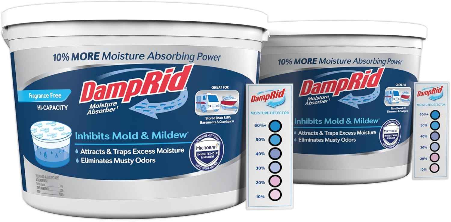 DampRid Hi-Capacity Fragrance Free Absorber Bucket, 2 lb. 15.5 oz. with Detection Strip, 2 Pack