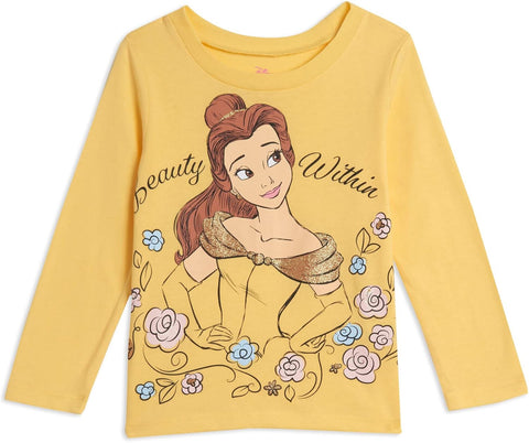 Disney Princess Ariel Cinderella Tiana Belle Jasmine Moana 3 Pack T-Shirts Toddler to Big Kid