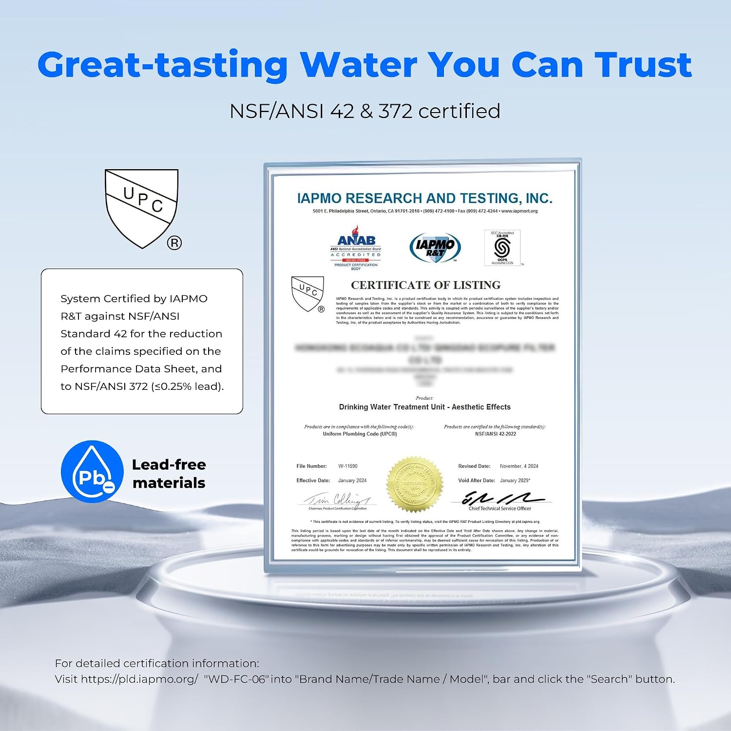 Waterdrop FC-06 Water Filter for Sink Faucet, 360° Rotating Stainless Steel