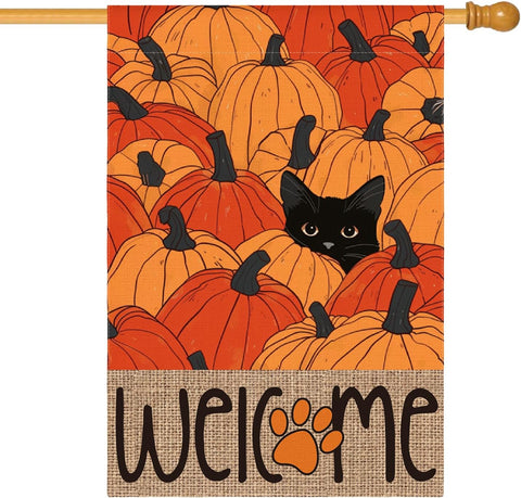 AVOIN colorlife Black Cat Pumpkins Fall House Flag 28x40 Inch Outside
