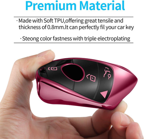 Tukellen for Mercedes Benz Key fob Cover,Special Soft TPU Key Case Protector Compatible with 2021-2026 GLE GLS GLA AMG GT,2019-2023 E-Class A-Class C-Class G-Class CLS 2018-2021 S-Class-Pink