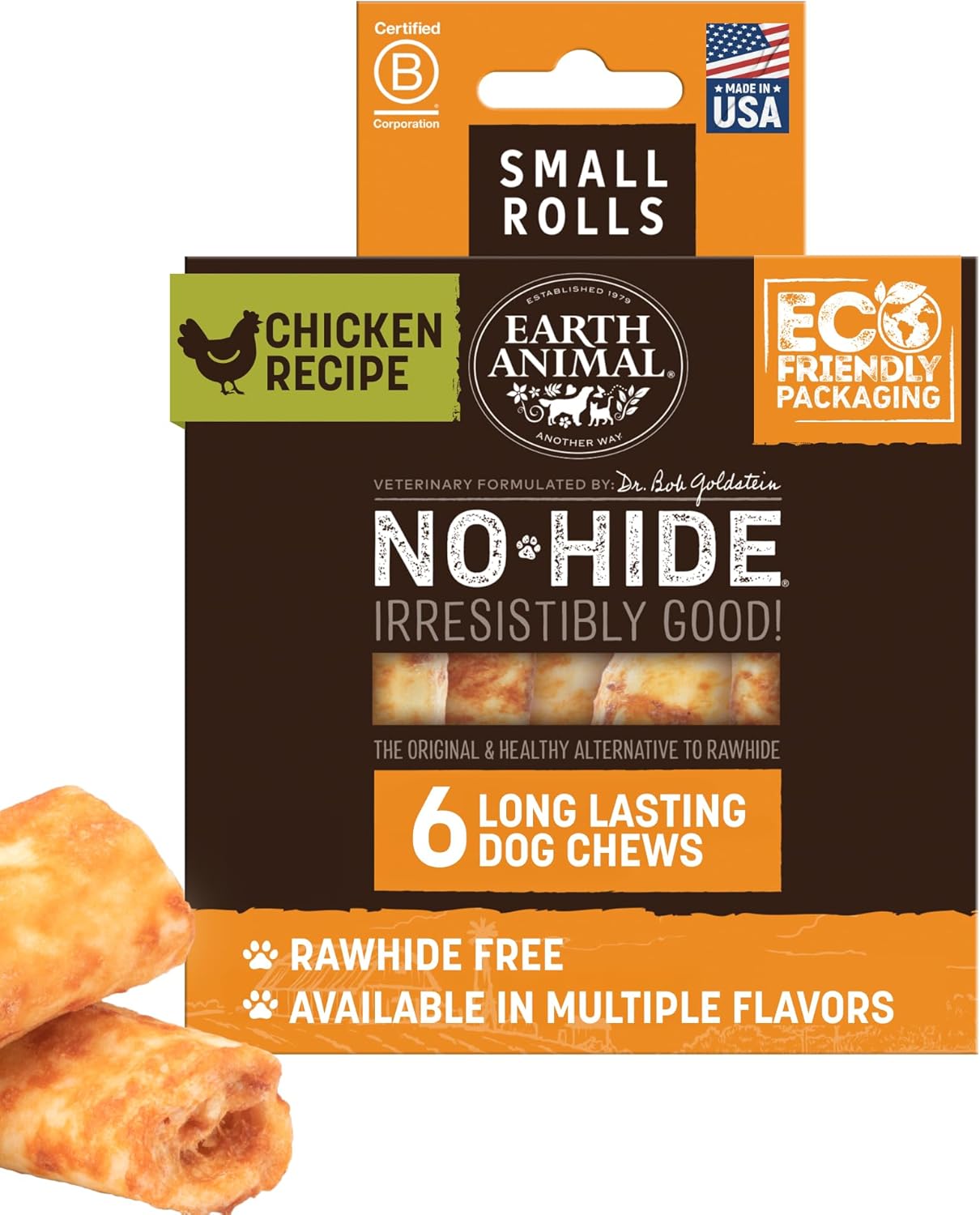 Earth Animal No Hide Dog Chews - Rawhide Free Small Rolls 6 Count Chicken