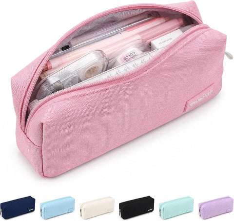 Small Pencil Case Simple Pencil Pouch, Zippered Pen Bag School Supplies for Teens Girls Boys Adults, Pink