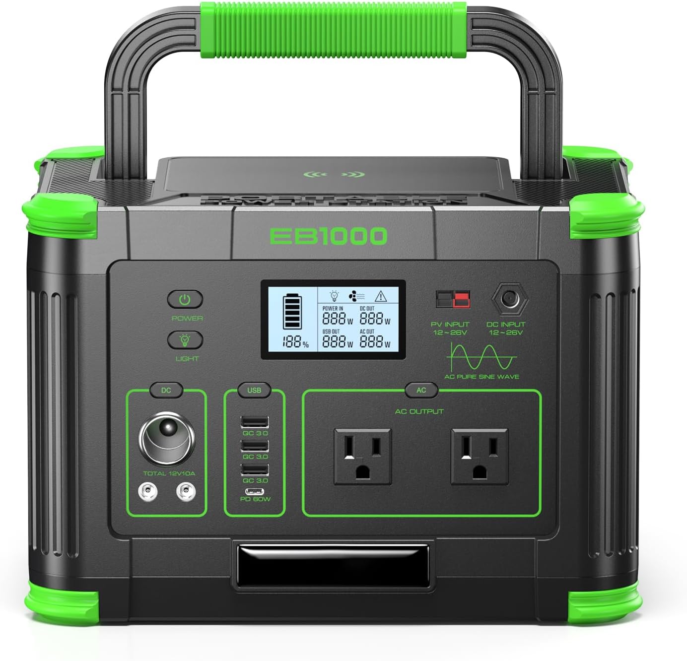 Portable Power Station 1000W 999Wh Solar Generator for Outdoor Camping