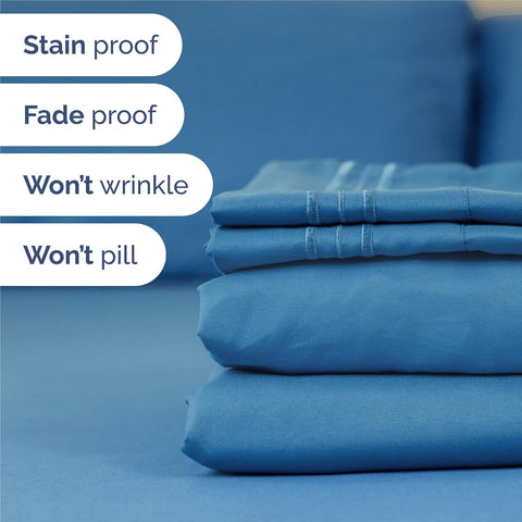 King Size 4 Piece Sheet Set - Breathable & Cooling Sheets - Denim Blue