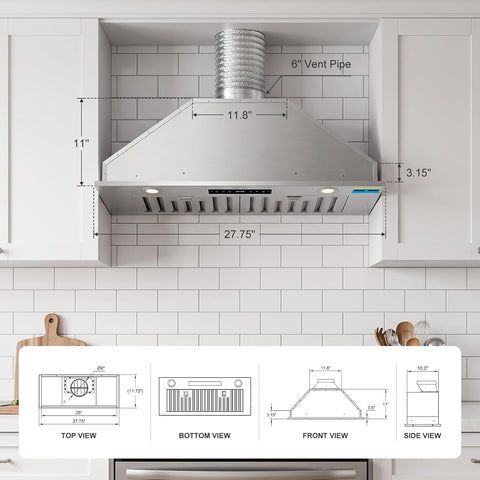 30 Inch Built-in Range Hood Insert 1000 CFM, Smart Gesture Control