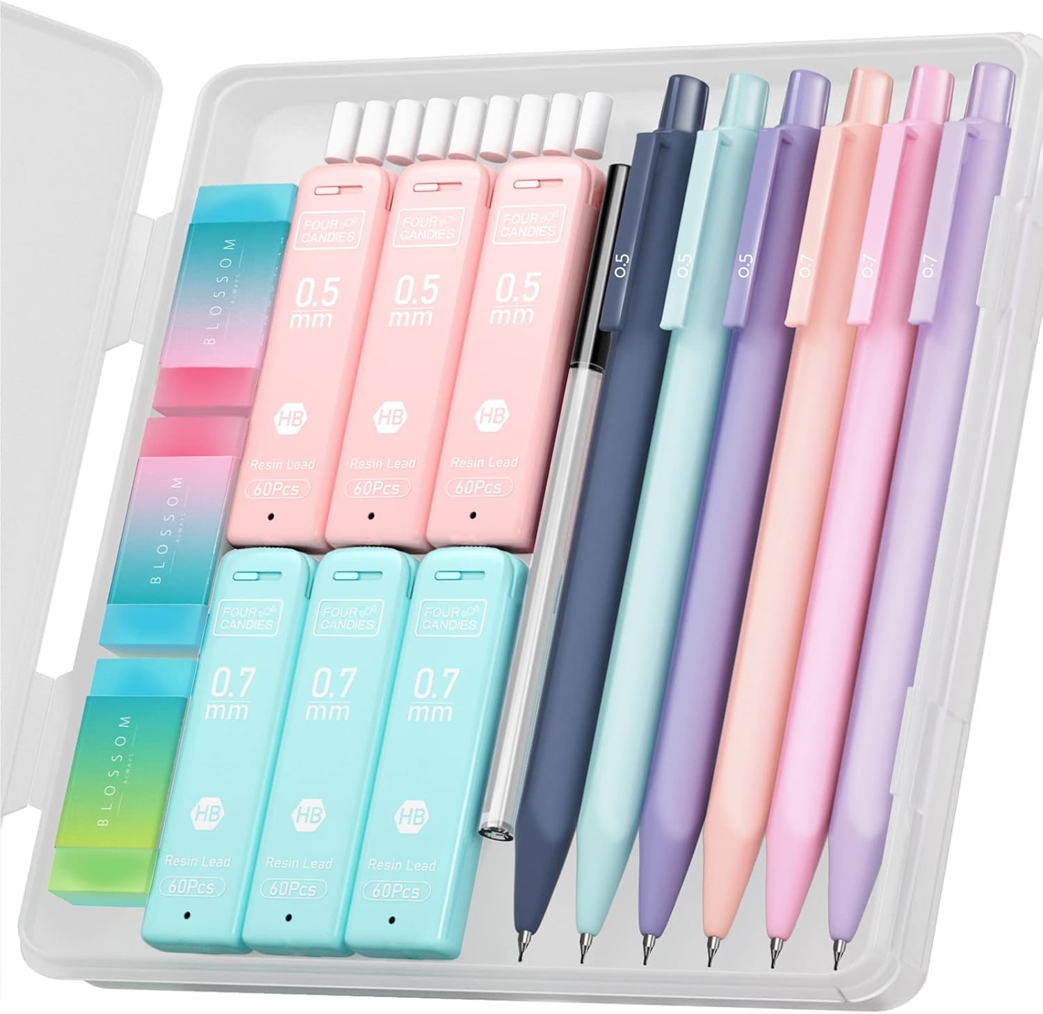 Four Candies Cute Mechanical Pencil Set, 6-Pack 0.5/0.7mm