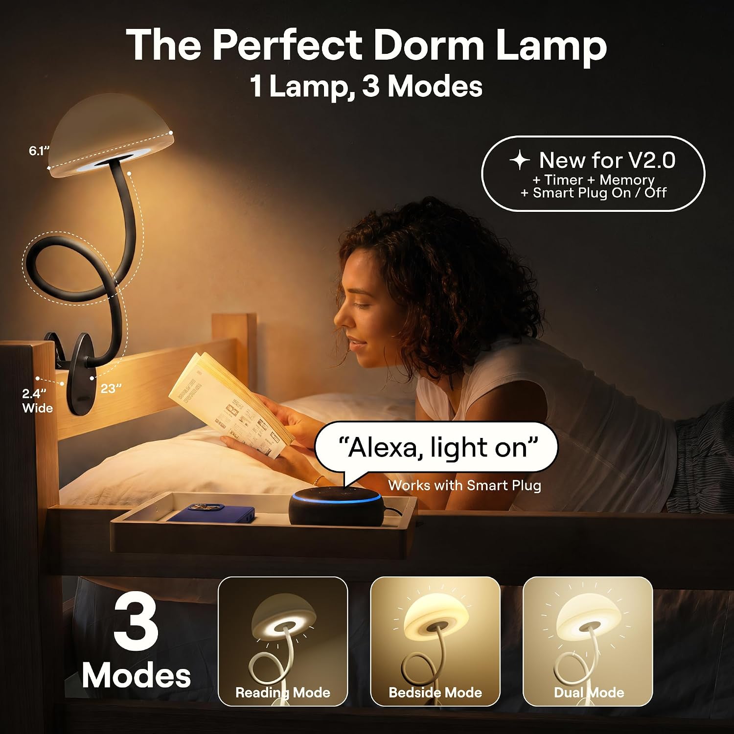 Smallish Shroommate Clip On Light for Dorm Room - 2.0 (Black)