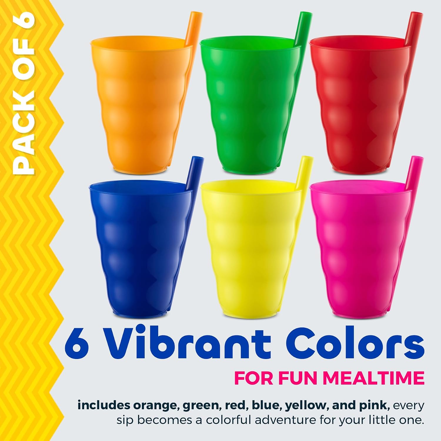 JoyServe 10 Oz Kids Cups with Built-In Straws (6-Pack) BPA-Free Tumblers