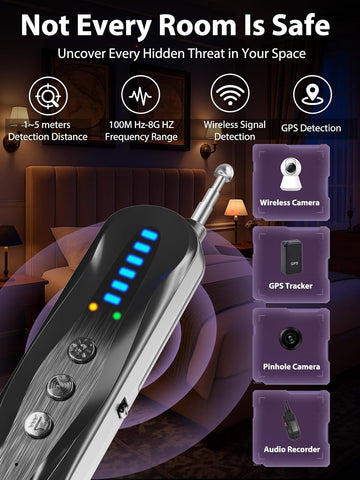 Hidden Camera Detectors,Infrared Pin-Hole Camera Finder,Wireless Camera detector, Anti-Spy Alarm and Bug Detector, GPS Tracker Detector, Portable Hidden Device Finder for Travel & Office(Black)