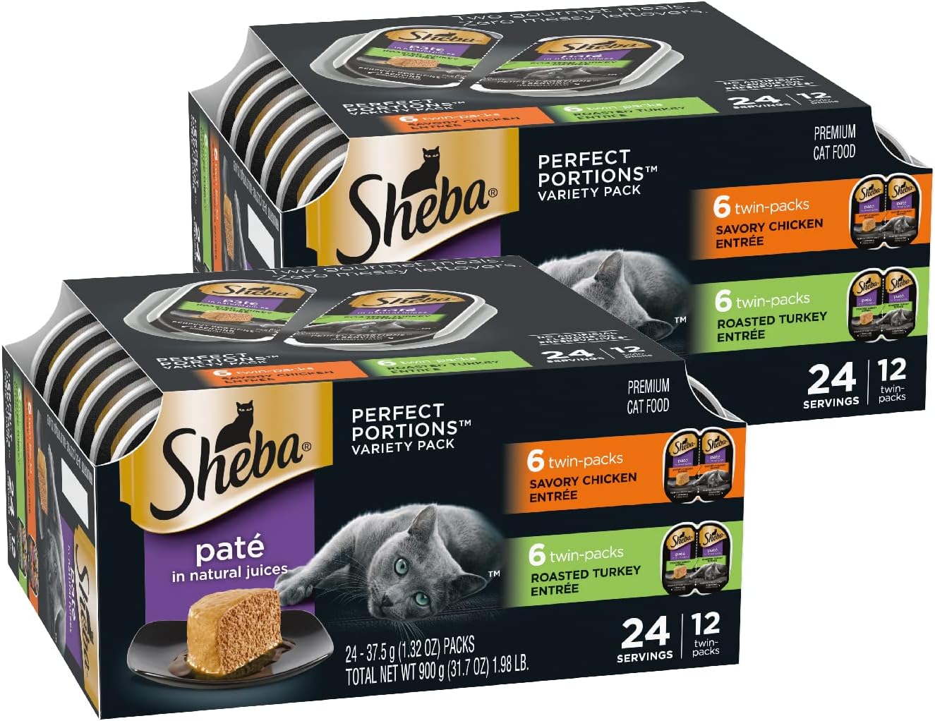 Sheba Perfect Portions Pate Wet Cat Food, Poultry Pack, 2.6 oz, 12 ct, 2pk