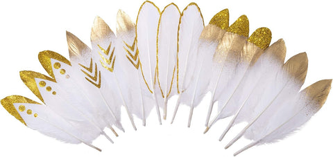 Ballinger Mixed White Gold Large Goose Feather Bulk,50Pcs,5 Style,6-8inch