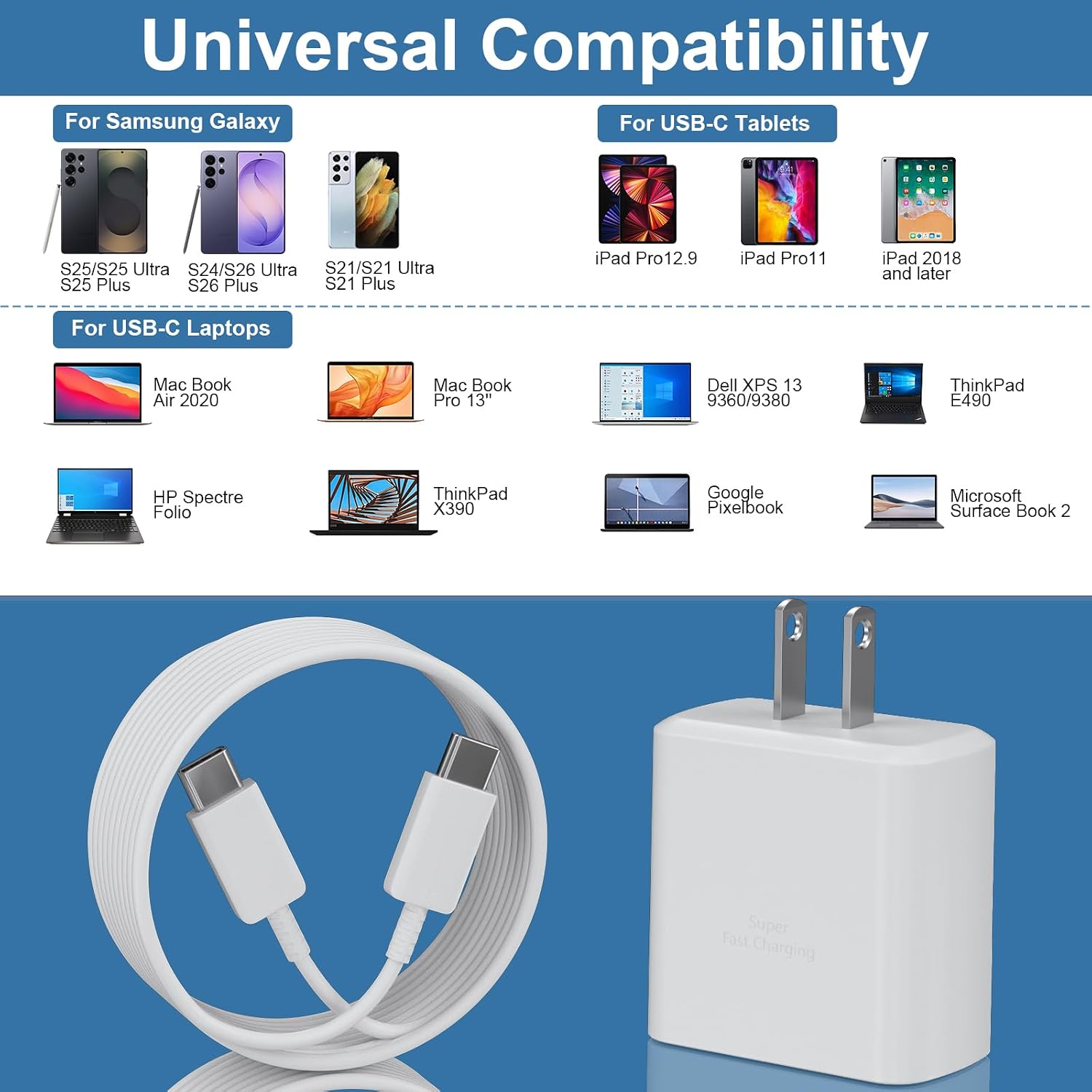 45W Super Fast USB-C Wall Charger for Samsung Galaxy S26 Ultra/S26/S26 Plus/S26/S25 S24 S23 S22 Ultra/S25 S24 S23 S22 S21 S20/Note 10/20, Tab S8/S7, PPS 45 Watt Charger Block with 6.6FT Cable-White