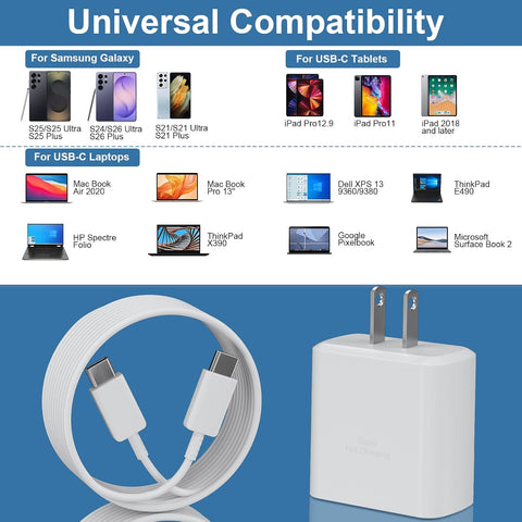 45W Super Fast USB-C Wall Charger for Samsung Galaxy S26 Ultra/S26/S26 Plus/S26/S25 S24 S23 S22 Ultra/S25 S24 S23 S22 S21 S20/Note 10/20, Tab S8/S7, PPS 45 Watt Charger Block with 6.6FT Cable-White