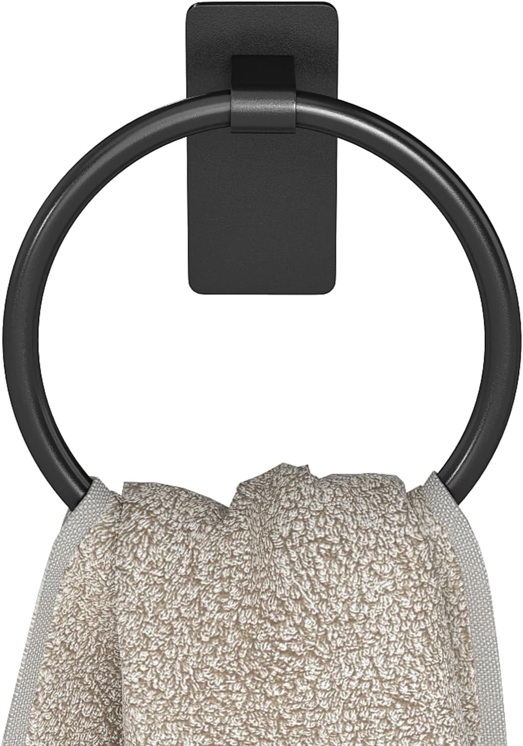 STWWO Hand Towel Holder for Bathroom, Adhesive Round Towel Ring, Black
