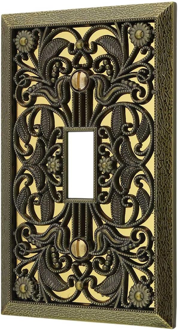 Amerelle 65DAB Filigree Wallplate, 1 Duplex, Antique Brass