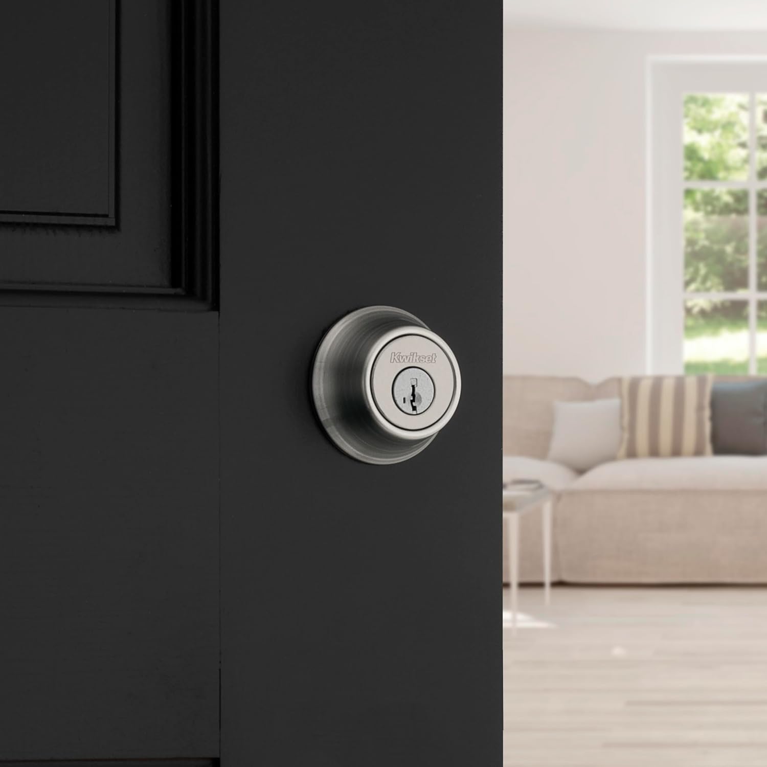 Kwikset 660 Deadbolt Lock, Satin Nickel Round Exterior Keyed Front Entry Door, Single Cylinder Dead Bolt, with Microban Protection