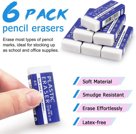 Tamaki Erasers, Large, White, 6 Pack