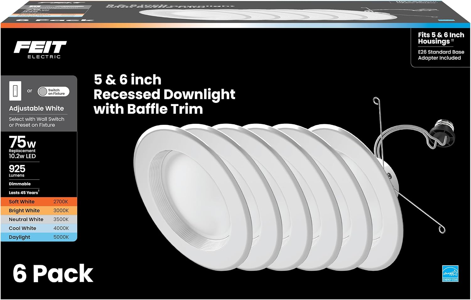 Feit Electric 5/6in LED Recessed Downlight Retrofit Kit, 75W Eq