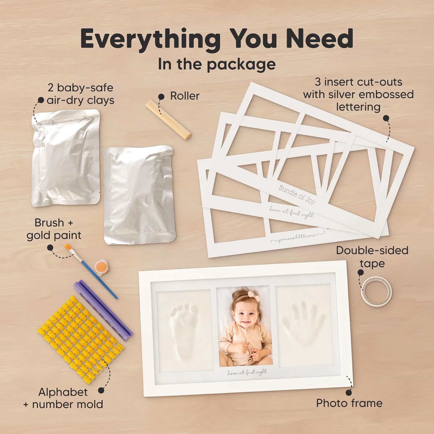 KeaBabies Baby Hand and Footprint Kit, Clay Keepsake Frame (Alpine White)