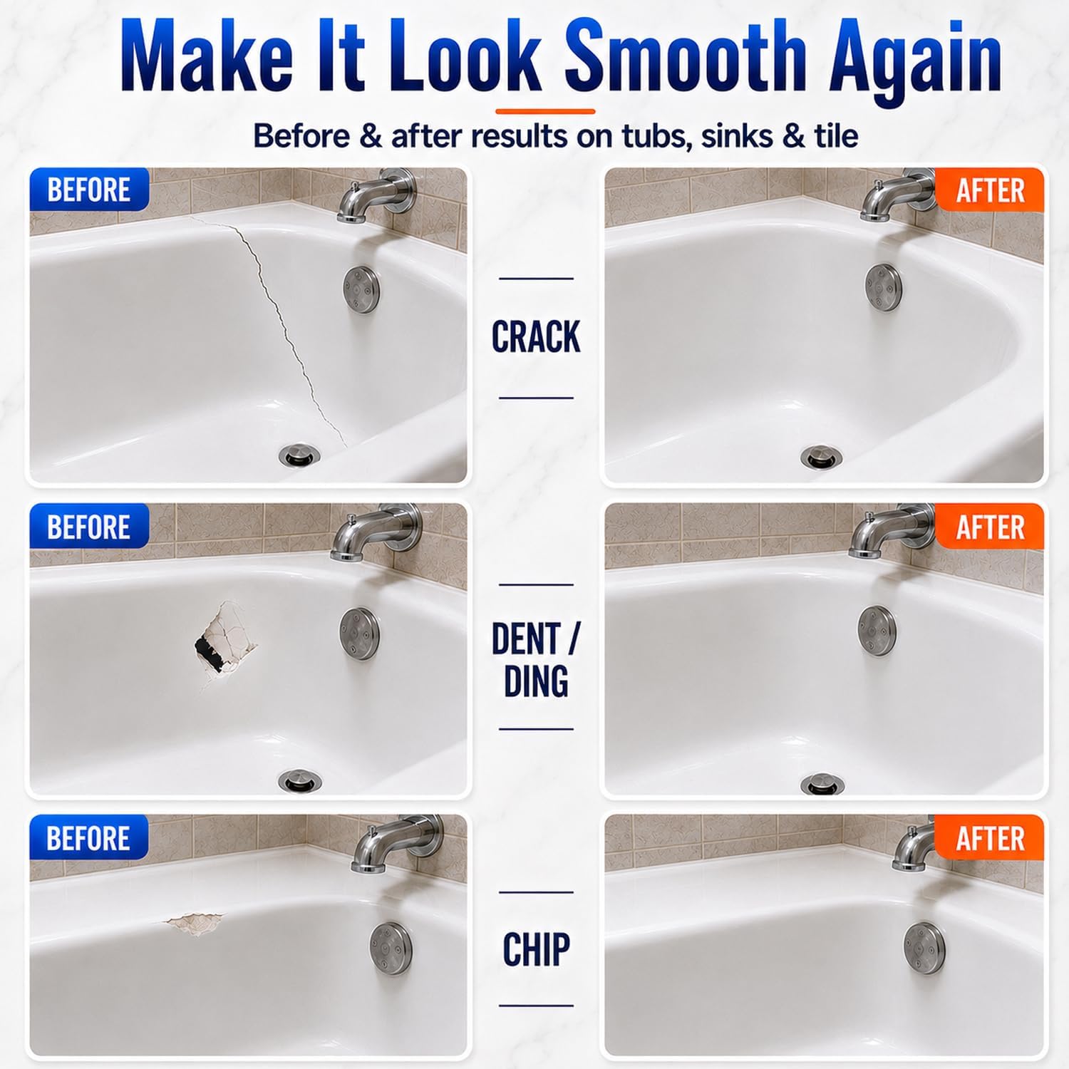 Tub Repair Kit White, Bathtub Repair Kit for Enamel, Fiberglass, Acrylic