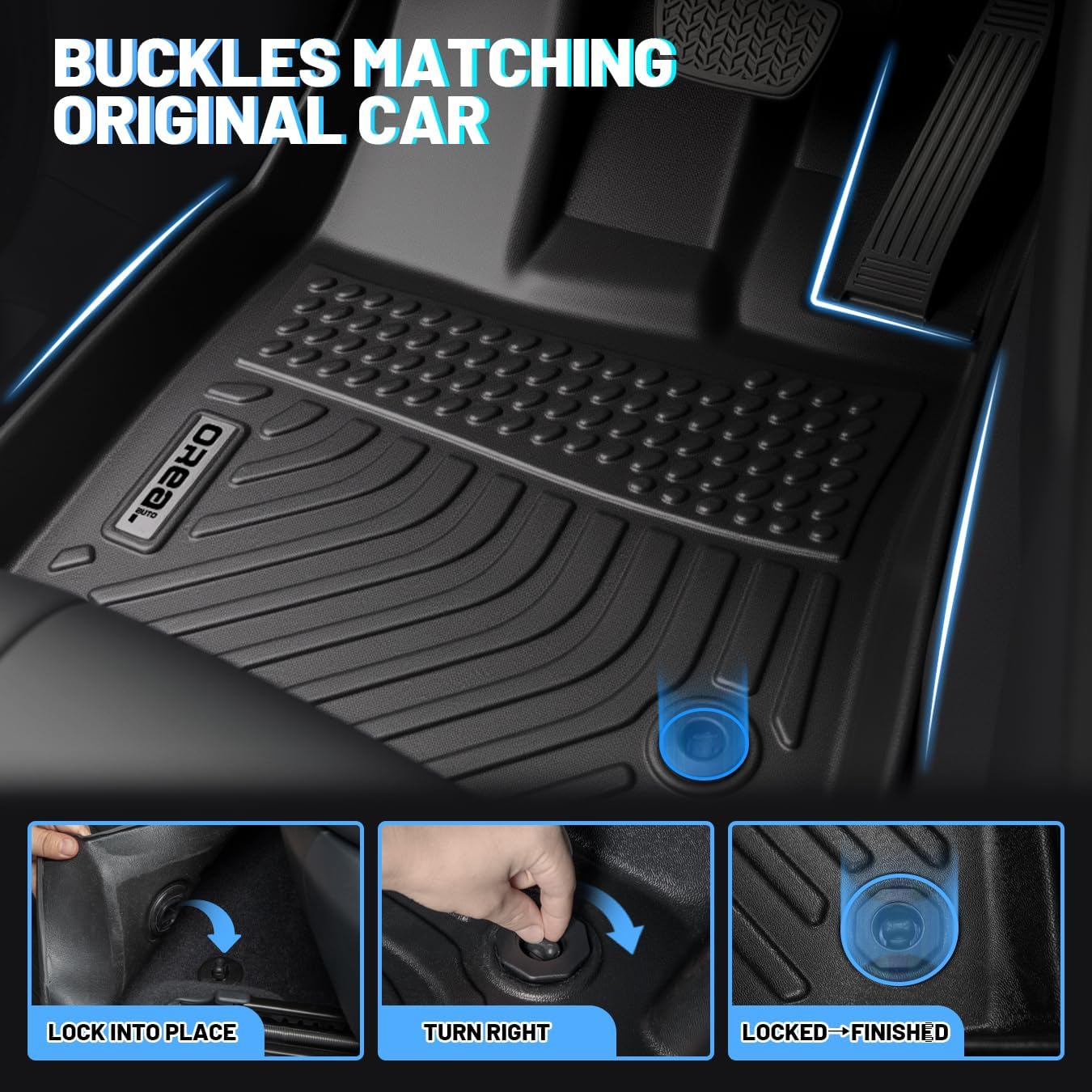orealtrend Black Floor Mats Liners Replacement for Mustang 2015-2025 Heavy Duty All Weather Guard Front Rear Auto Carpet-Custom Fit-Tough/Durable/Odorless Accessories for Men Dad
