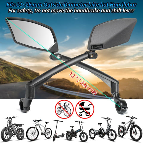 BriskMore Handlebar Bike Mirror - Crystal Clear HD Glass, 360° Adjustable&Foldable Mirror for Safe Riding, Wide Angle Rearview for E-Bikes, Mountain Bikes & Scooters,Bicycle Mirror