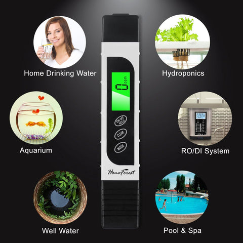 HoneForest TDS Meter, Digital Water Tester - Accurate and Reliable, Measures TDS, EC & Temperature (°F/°C), 0-9990ppm, Water Test Meter for Drinking Water, RO/DI System, Aquariums, etc​​