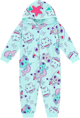 Dreamworks Gabby's Dollhouse Pandy Paws Cakey Cat MerCat Girls Fleece Zip Up Coverall Toddler to Little Kid