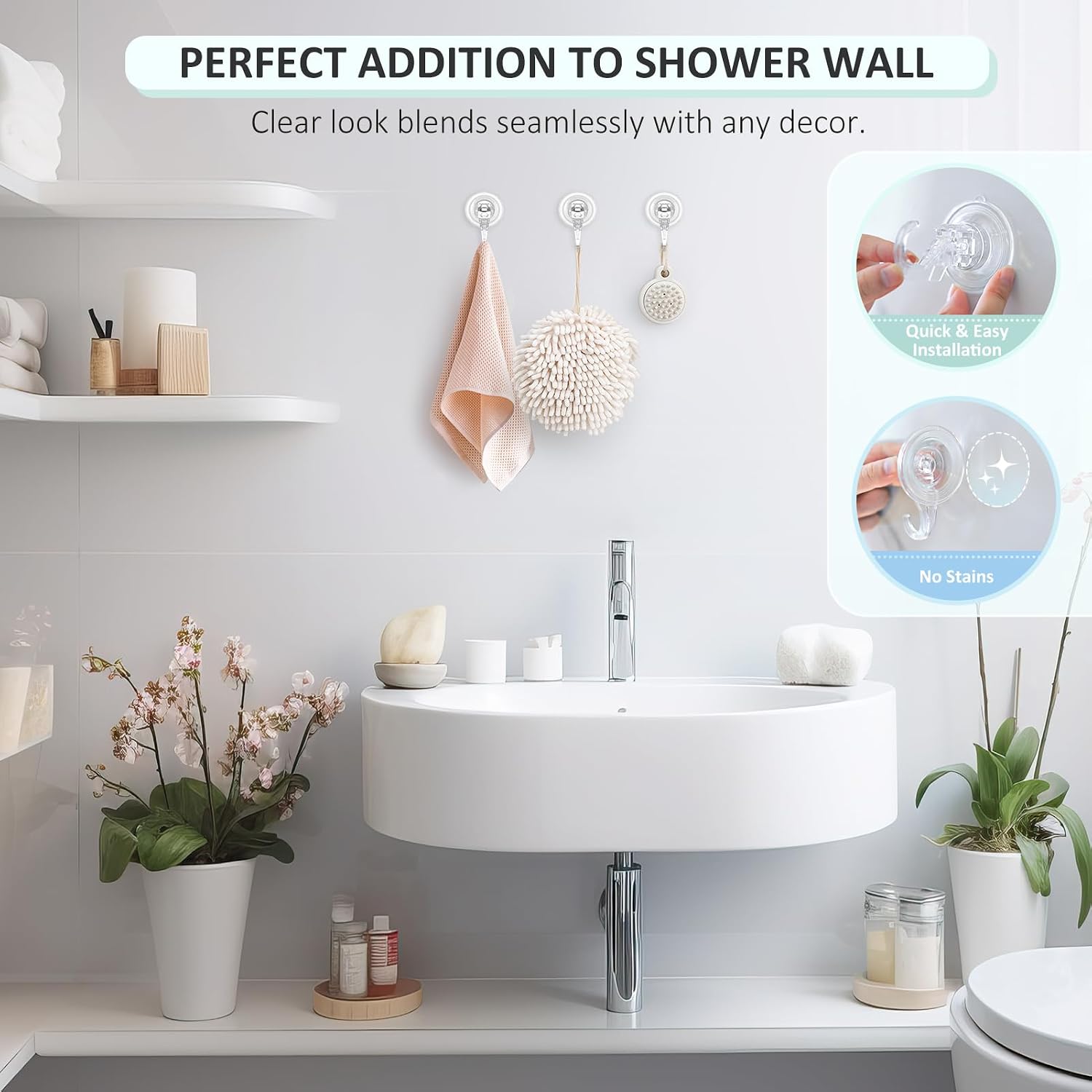 VIS'V Shower Suction Cup Hooks, Removable and Reusable, Clear, Small, 2 Pcs