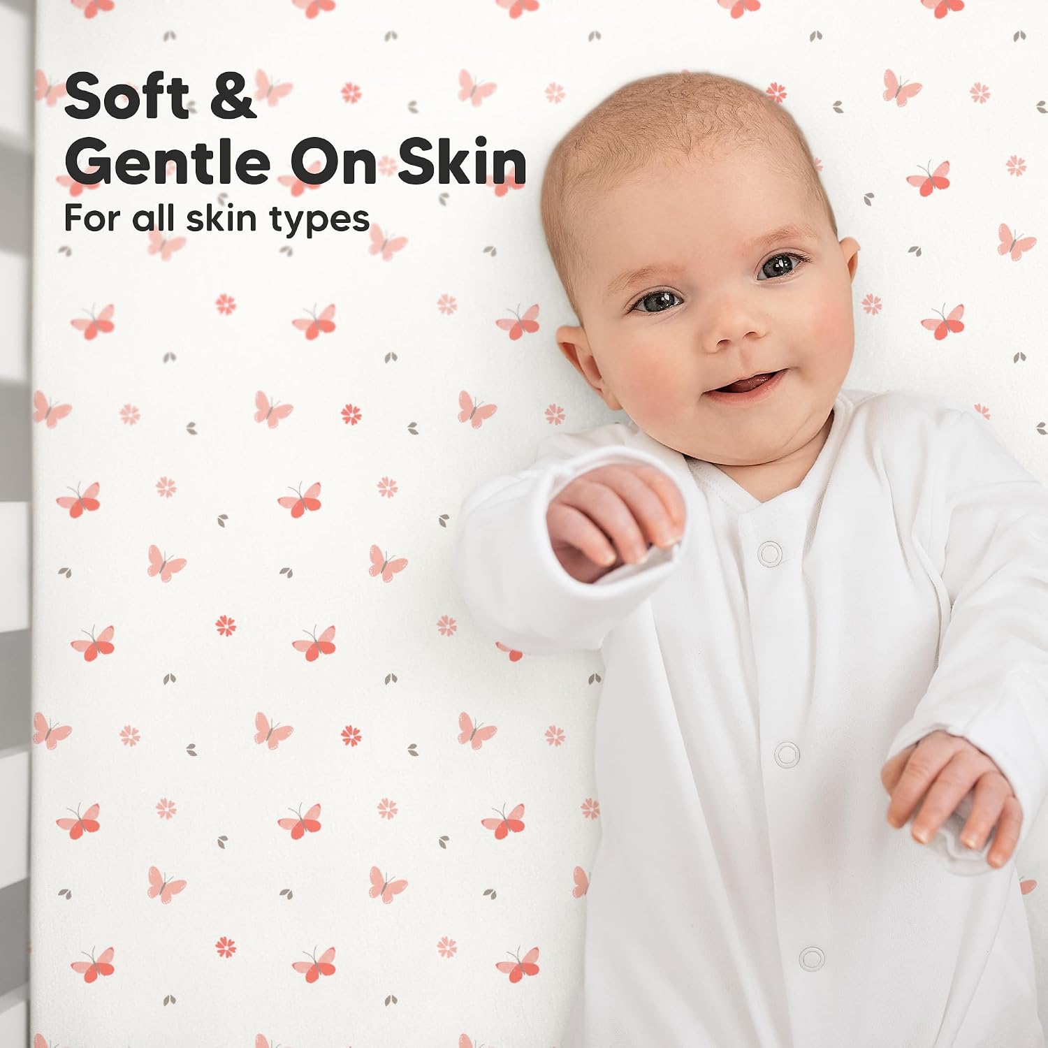 KeaBabies 2pk Organic Cotton Crib Sheets for Boys Girls 52x28, Butterflies