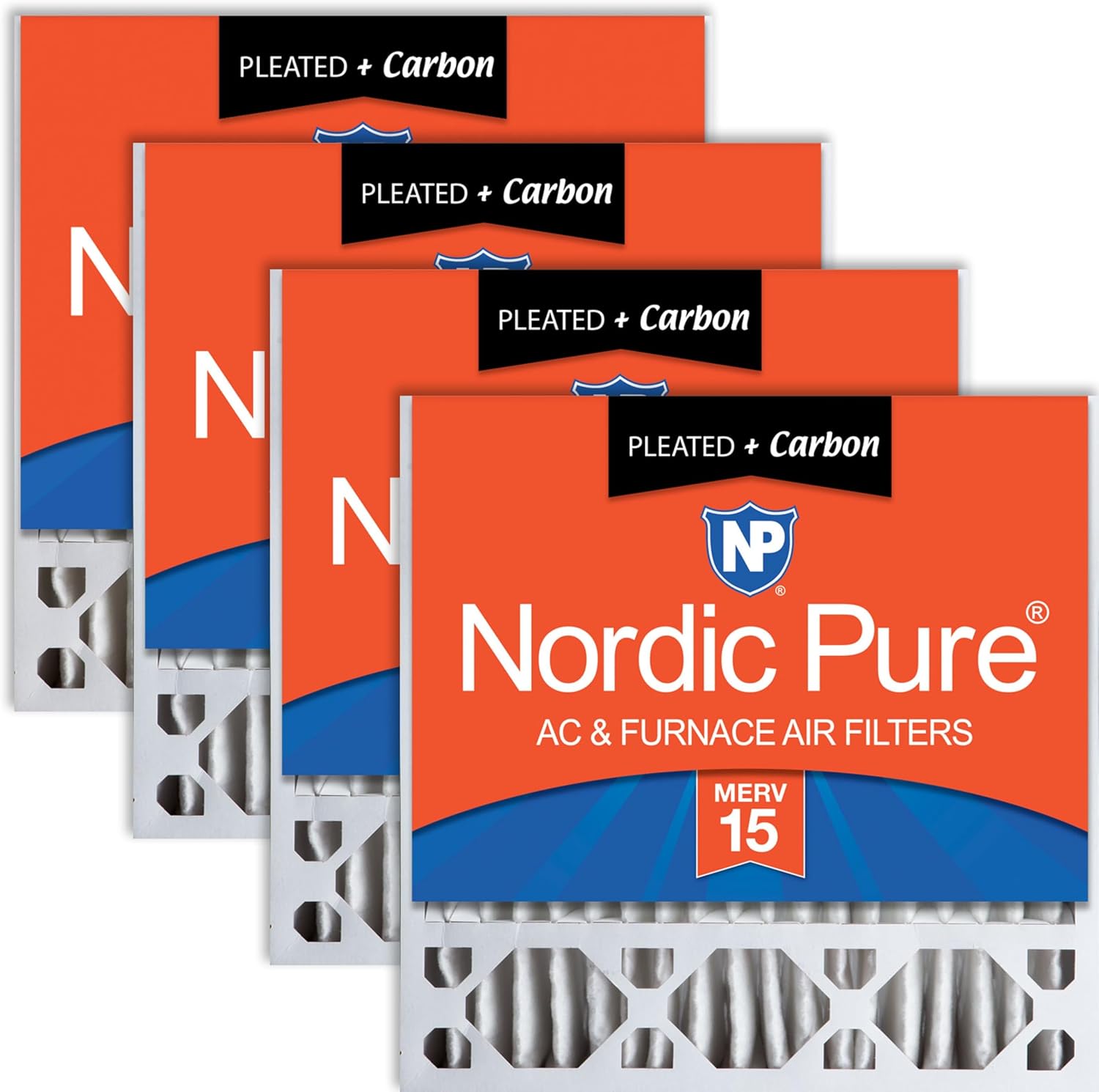 Nordic Pure 20x20x5 Pleated MERV 15 Plus Carbon Air Filters 4 Pack
