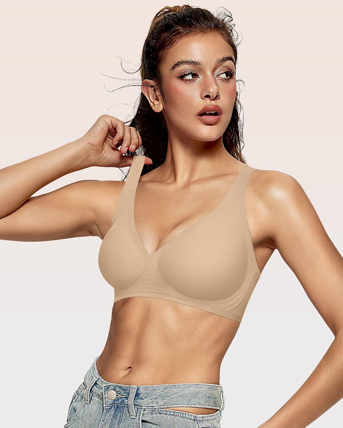OEAK Womens Jelly Bras Wireless Deep V Comfy Push Up Tshirt Bras SEM 3XL