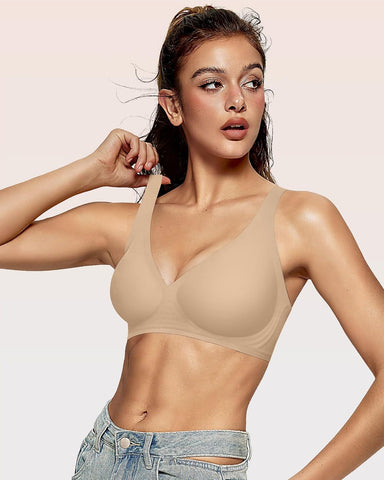 OEAK Womens Jelly Bras Wireless Deep V Comfy Push Up Tshirt Bras SEM 3XL