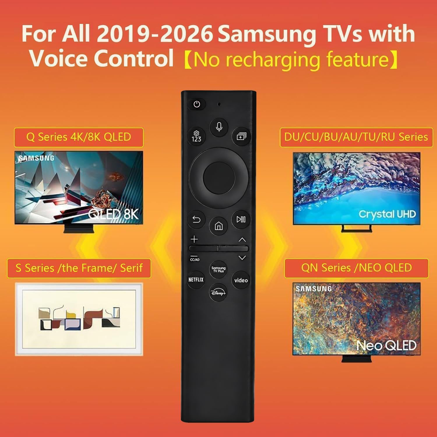 Replacement for Samsung TV Remote, for All 2019-2026 Samsung Remote Control for Smart TV with Voice Control. 2-Year Warranty.