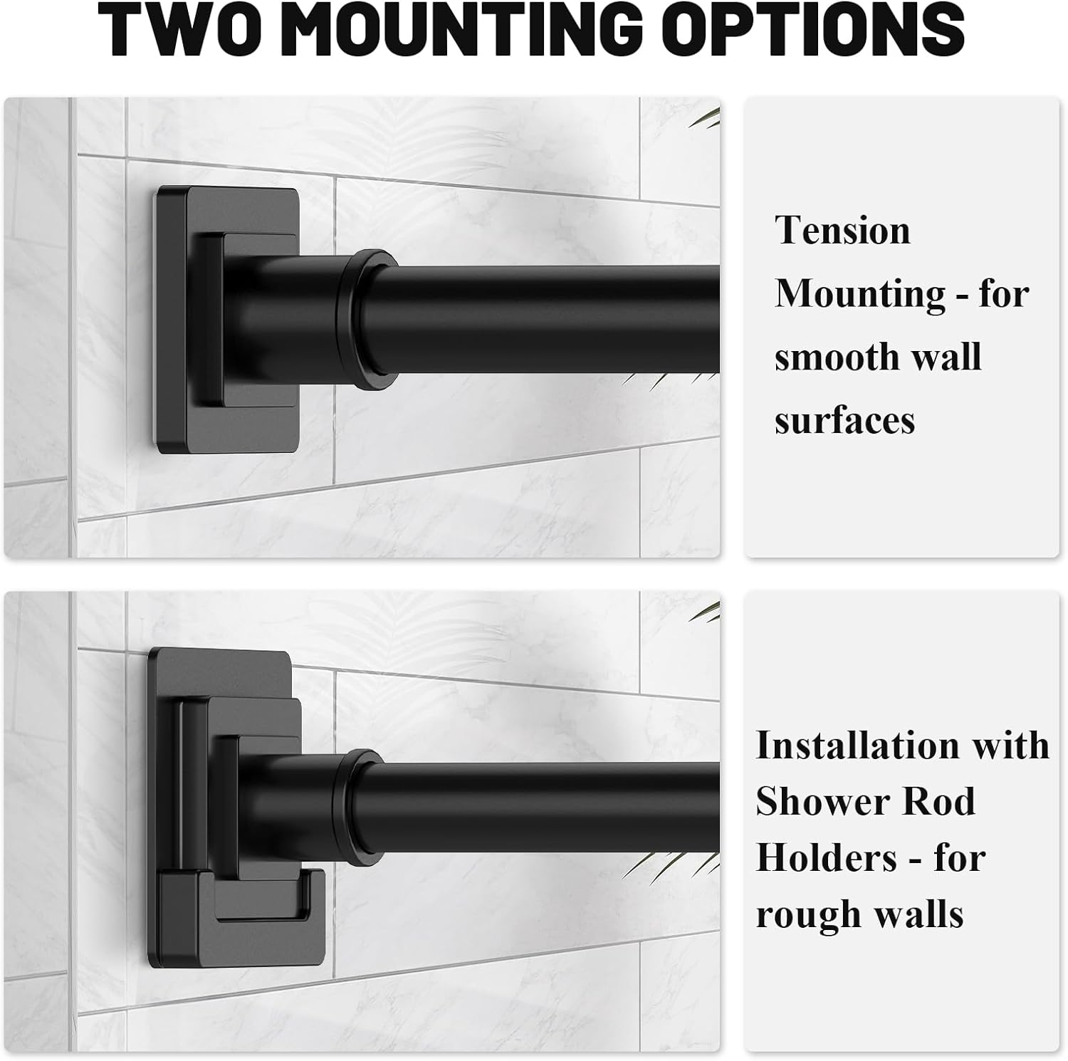 UIOSANRT Matte Black Shower Curtain Rod 31-79 inches with Holders, Stainless Steel Shower Rod & Tension Rod, Adjustable Tension Shower Curtain Rod for Bathroom, Windows, Closet