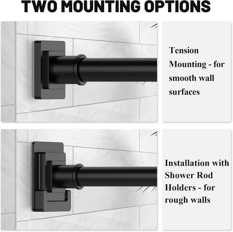 UIOSANRT Matte Black Shower Curtain Rod 31-79 inches with Holders, Stainless Steel Shower Rod & Tension Rod, Adjustable Tension Shower Curtain Rod for Bathroom, Windows, Closet