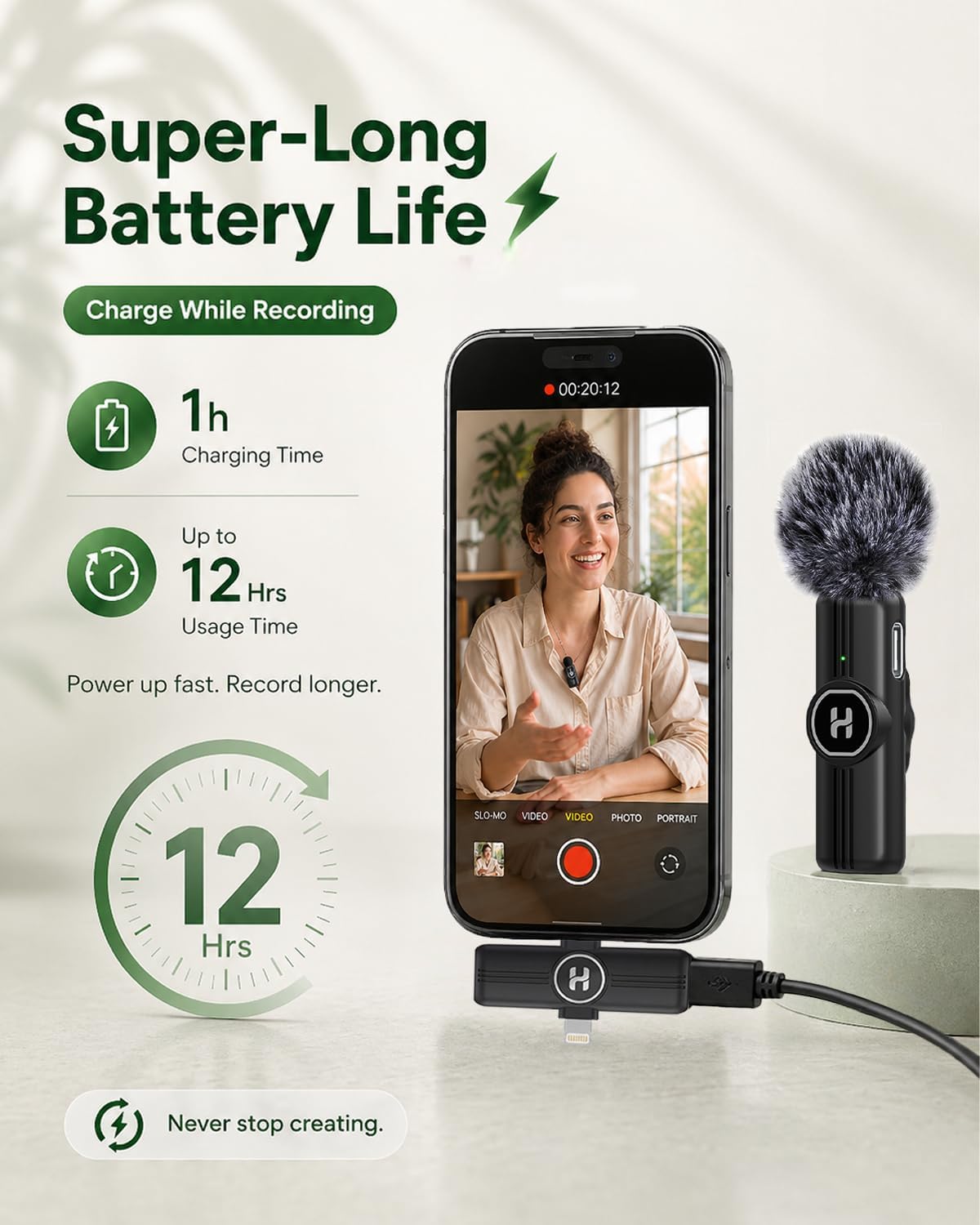 Wireless Lavalier Microphone, Mini Clip-On Mic with Noise Reduction