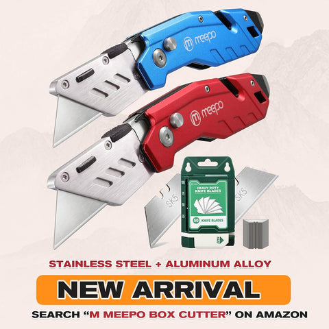 M MEEPO 4-Pack Box Cutter, Colorful Folding Utility Knife w/ 10 pcs Blades