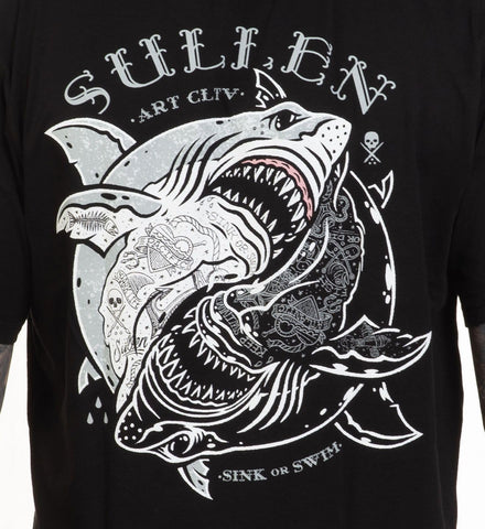 Sullen Men's Sink or Swim Shark Week Capsule Tattoo Lifestyle Graphic Premium Short Sleeve Tee, X-Large, Jet Black