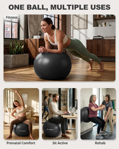 Trideer Yoga Ball for Exercise, Pilates, Core & Balance Training, Stability Ball for Pregnancy & Birthing Prep, Physical Therapy, Daily Stretching, Office Chair for Active Sitting, Quick Pump Included