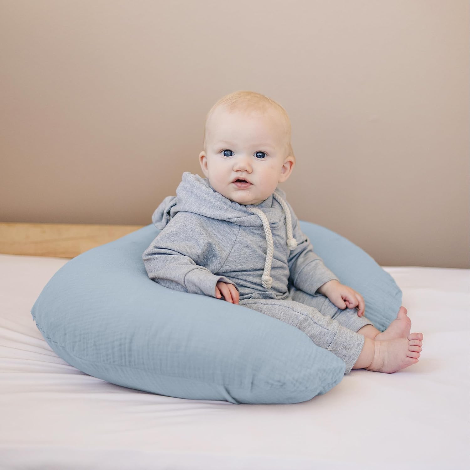Konssy 2-Pack 100% Cotton Muslin Nursing Pillow Covers, Soft Cover for Baby