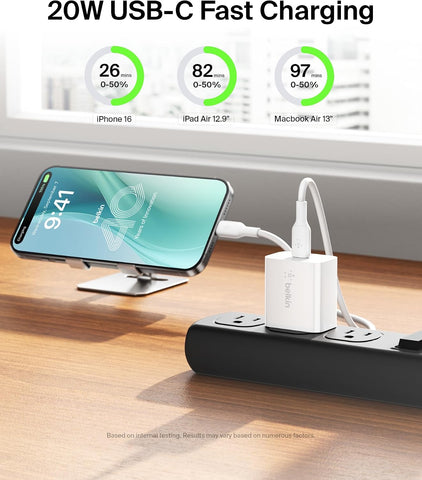 Belkin 20W Compact USB C Charger Block, 2 Pack, Fast Charging for Travel