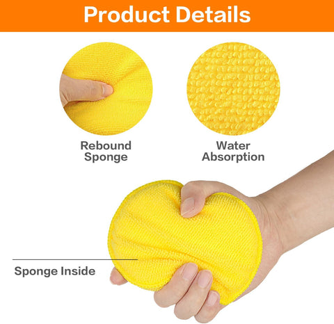 FONAROLL Microfiber Wax Applicator Pads, Car Wax Applicator, Buffing & Detail Polishing Foam Pads for Car Cleaning and Fine Polishing (5" Diameter, 6 Pack) - Yellow