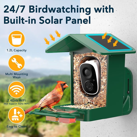 PeckCam® Bird Feeder with Camera Solar Powered 2K Live Video Auto Capture