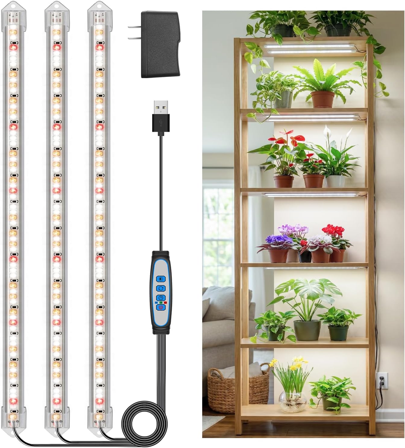 Kullsinss 16in Grow Lights for Indoor Plants, 3-Bar 180 LEDs Full Spectrum