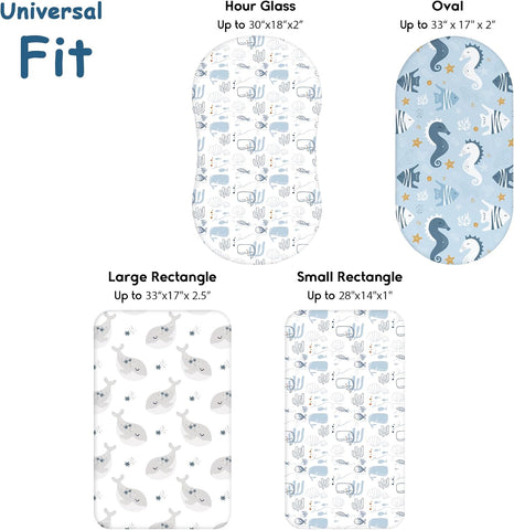 Yoofoss 3-Pack Bassinet Sheets for Boys Girls Universal Fit (Blue+Whale)