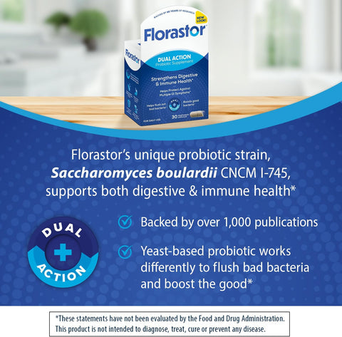 Florastor Probiotic for Digestive and Immune Health, 30 Capsules