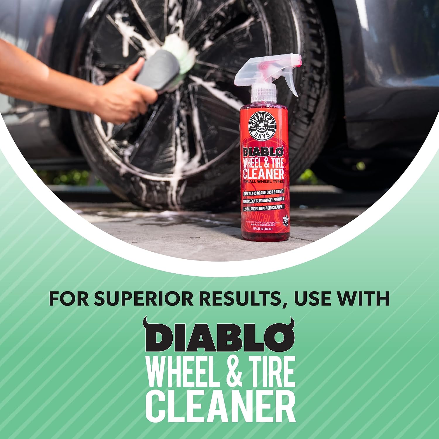 Chemical Guys, Wheelie Wheel & Exterior Brush for Rims & Tires, Soft, Green