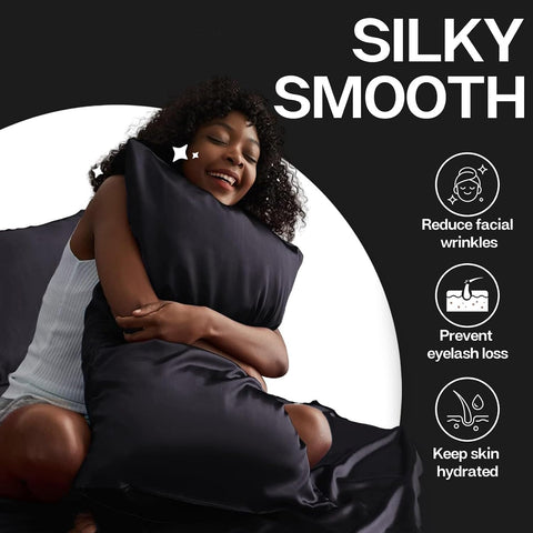 MR&HM Satin Pillowcase 2 Pack, King Size 20"x40", Black